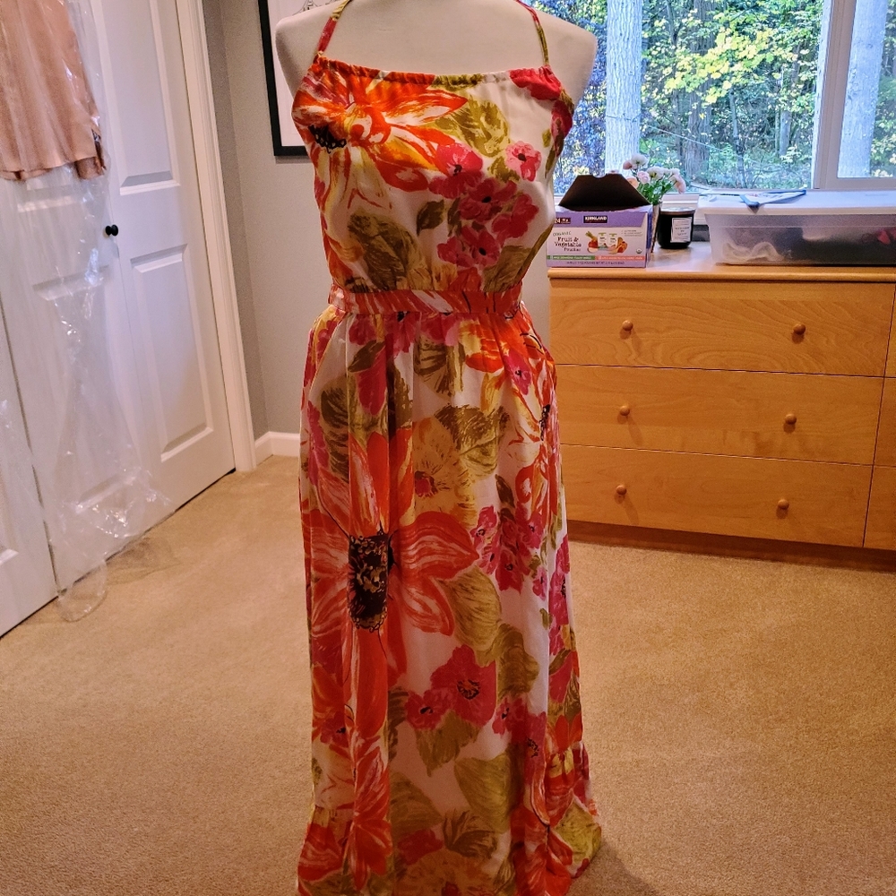 Anthropologie Silk Tropical Halter Dress Sz 4-6